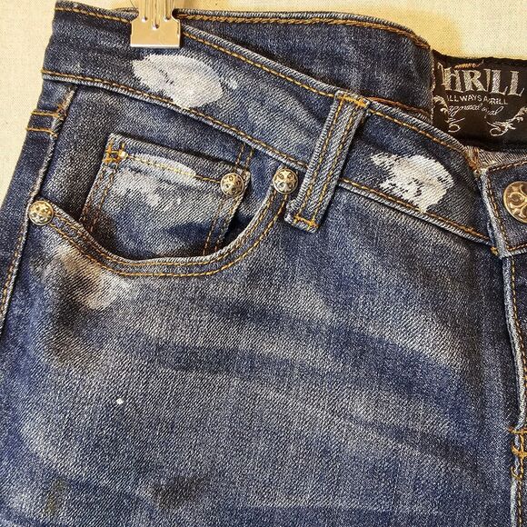 Thrill Jeans Womens 11  Distressed Paint Splatter Jeans Destroyed Rhinestones - Picture 8 of 12